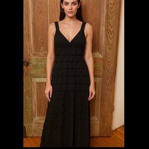 Black T-Shirt Knit Ruffled Fitted Maxi Dress